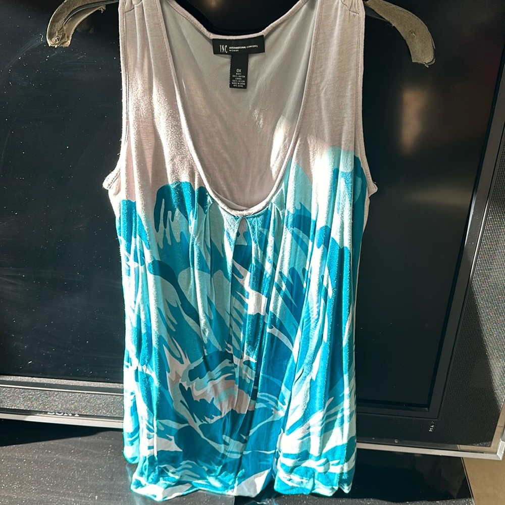 INC (International Concepts Women) Aqua watercolor tank top